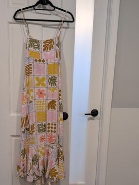 Spaghetti-Strap Patchwork Floral Maxi Dress in Pink, Mustard & Olive